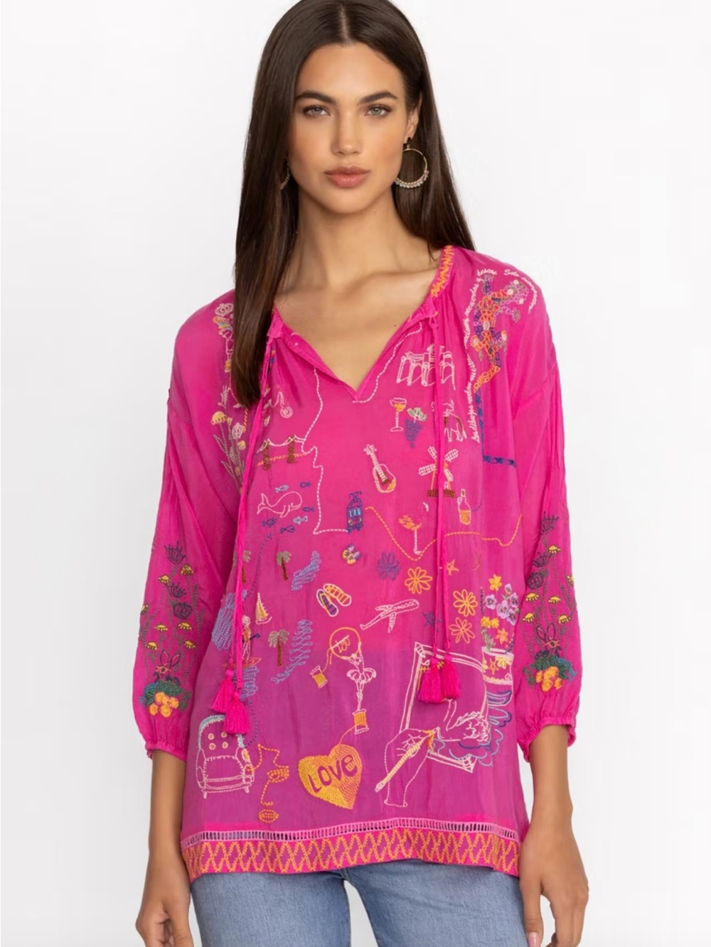 💖Whimsical Johnny Was M Zadonia Embroidered Tunic Top EUC